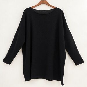 Eskandar Quiet Luxury Silk Ribbed Knit Tunic Women OS Lagenlook Minimalist Black